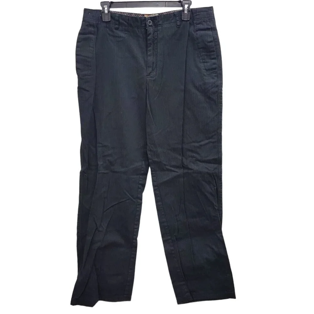 Point Zero Dimension Men's Y2K Black Pinstripe Flat Front Khaki Chino Pant 34x34